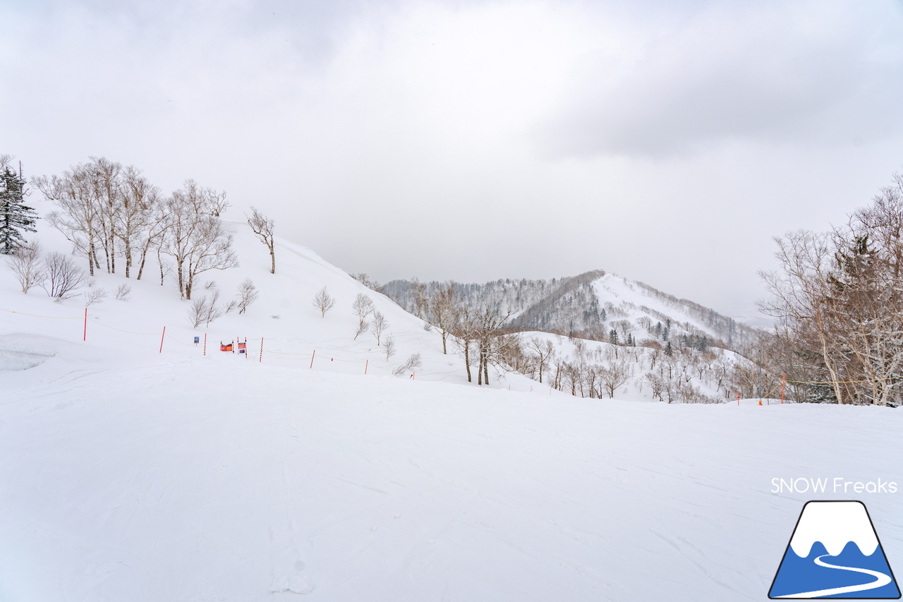 富良野スキー場｜季節は、まだ冬？それとも…？小雪が舞い、たくさんの雪が残る富良野スキー場で、春の恒例イベント『春スキー池渡り大会』開催(^^)/